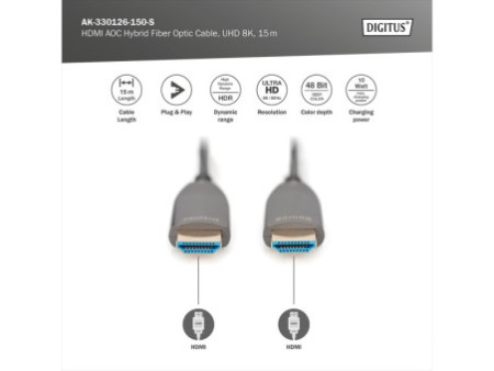 DIGITUS Câble de fibre optique hybride HDMI AOC, UHD8K, 15 m