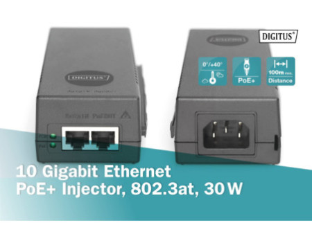 DIGITUS Injecteur PoE+ 10 Gigabit Ethernet, 802.3at, 30 W