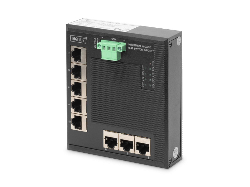 DIGITUS Commutateur industriel plat Gigabit, 8 ports, IP40
