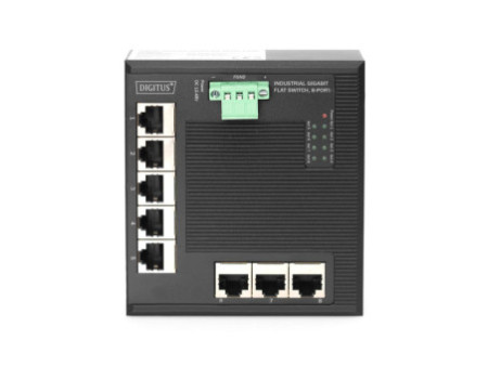 DIGITUS Commutateur industriel plat Gigabit, 8 ports, IP40
