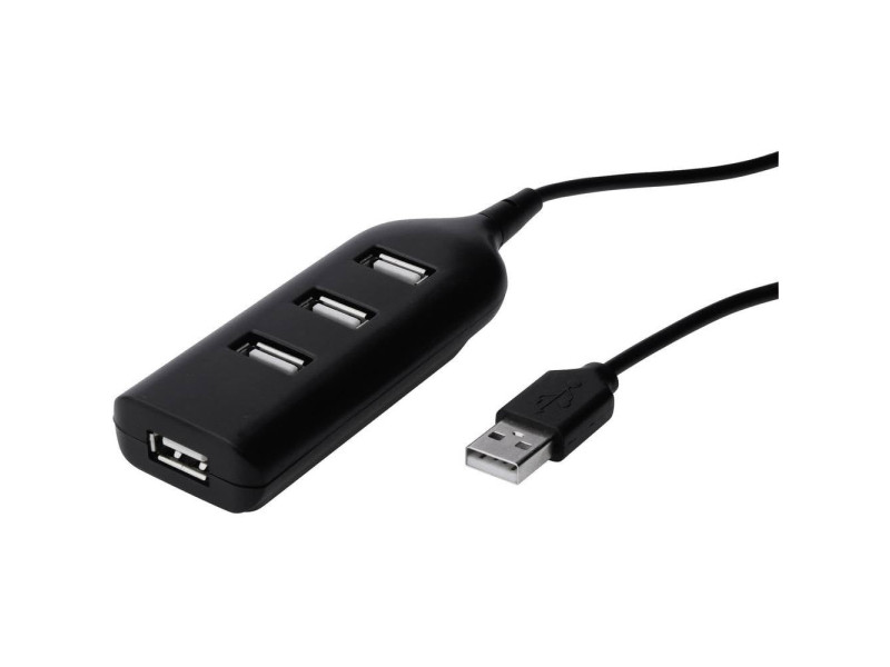DIGITUS Hub USB 2.0, 4 ports, longueur câble : 300 mm, noir