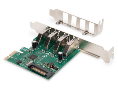 DIGITUS Carte réseau PCI Express USB 3.0, 4 ports, 5 Gbit/s.