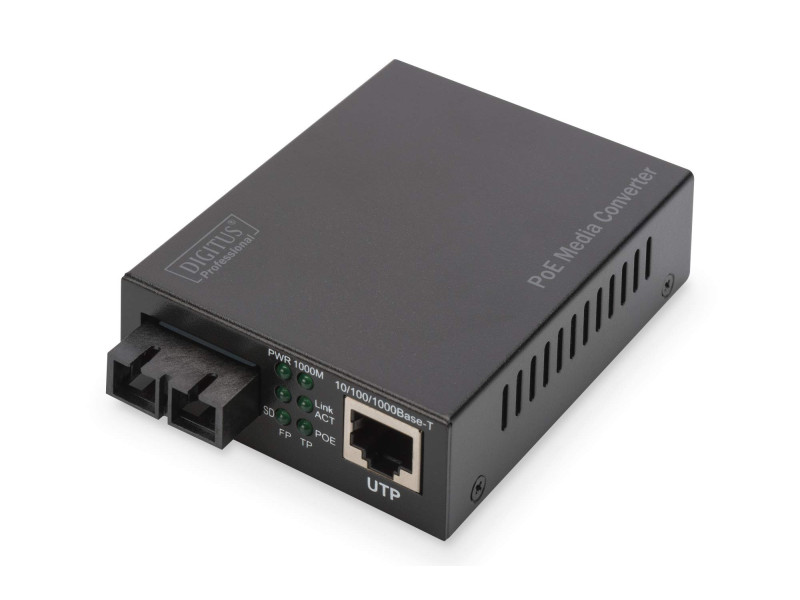 DIGITUS Convertisseur média Gigabit PoE, RJ45/SC, multimode