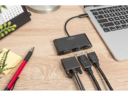 DIGITUS Adaptateur graphique triple USB-C 3en1 (HDMI/DP/VGA)