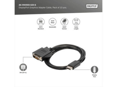 DIGITUS Câble adaptateur, DisplayPort - DVI-D, 2,0 m, par 10