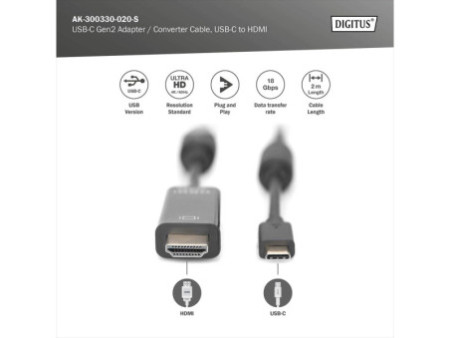 DIGITUS Câble adaptateur, USB-C - HDMI-A, 2,0 m