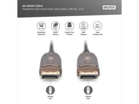 DIGITUS Câble de fibre optique hybride DisplayPort AOC, 10 m