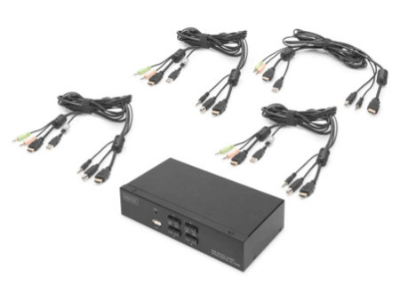 DIGITUS Commutateur KVM, 4 ports, simple affichage, 4K, HDMI