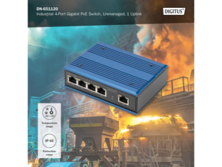 DIGITUS Commutateur Gigabit industriel PoE Switch, 4 ports