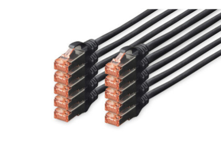 DIGITUS Câble de brassage Cat.6, S/FTP, 0,5 m, par 10, noir