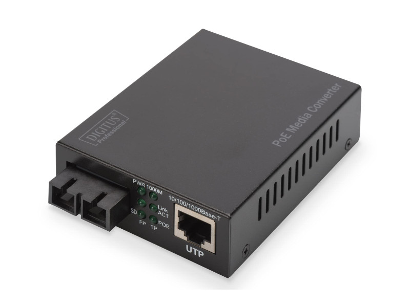 DIGITUS Convertisseur médias Gigabit PoE, RJ45 / SC, SM, PSE