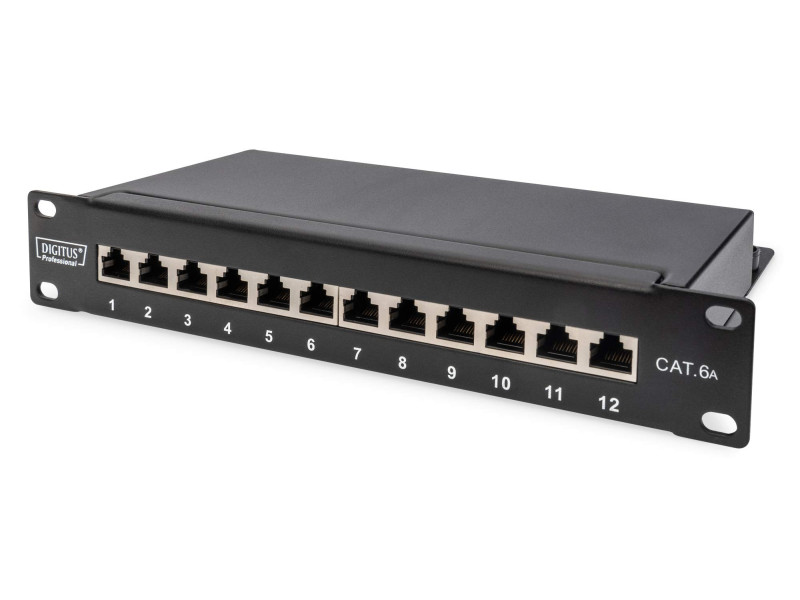 DIGITUS Panneau de brassage 10' Cat.6A, blindé, 12 ports, 1U