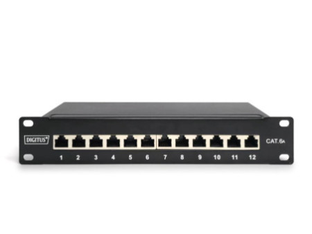 DIGITUS Panneau de brassage 10' Cat.6A, blindé, 12 ports, 1U