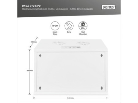 DIGITUS Coffret mural 19' SOHO, non monté, 7U, gris clair