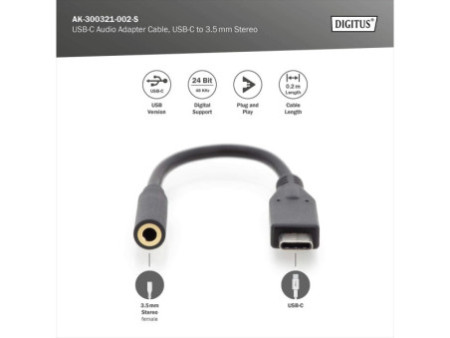 DIGITUS Câble adaptateur audio USB Type-C, 0,2 m, noir