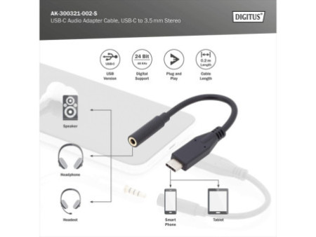 DIGITUS Câble adaptateur audio USB Type-C, 0,2 m, noir