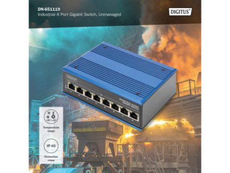 DIGITUS Commutateur industriel Gigabit, 8 ports, Unmanaged