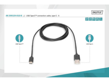 DIGITUS Câble de connexion USB 2.0, USB-C - USB-A, 1,0 m