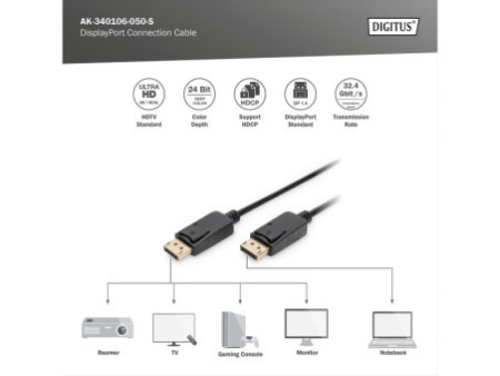 DIGITUS Câble de connexion DisplayPort 1,3/1.4, DP-DP, 5 m