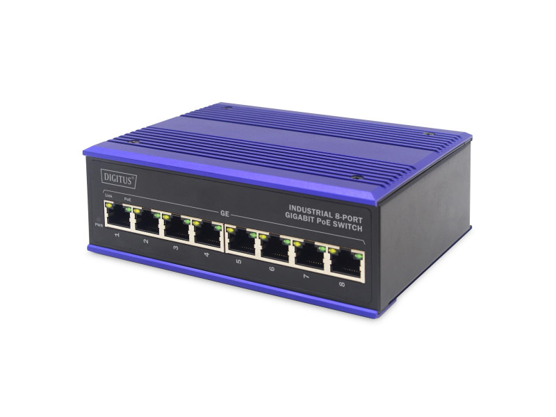 DIGITUS Commutateur industriel Gigabit PoE, 8 ports