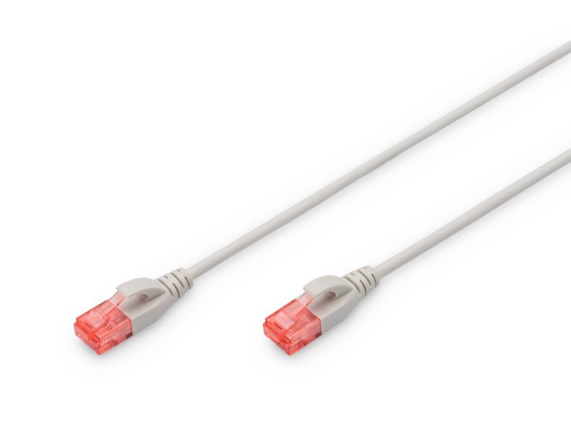 DIGITUS Câble de brassage Slim, Cat.6, U/UTP, 1,0 m, gris