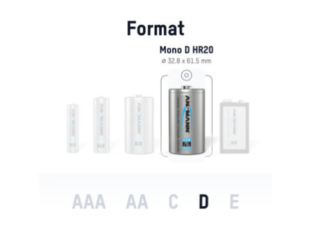ANSMANN Pile rechargeable NiMH maxE, Mono (D), 8.500 mAh
