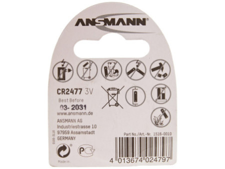 ANSMANN Pile bouton au lithium CR2477, 3 Volt, blister d'1