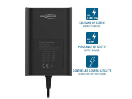 ANSMANN Bloc secteur universel APS 1500, 18 W / 3-12 V, noir