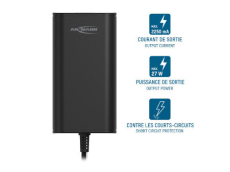 ANSMANN Bloc secteur universel APS 2250L, 27 W/5-15 V, noir