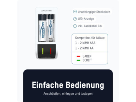 ANSMANN Chargeur rapide Comfort Mini, blanc/noir