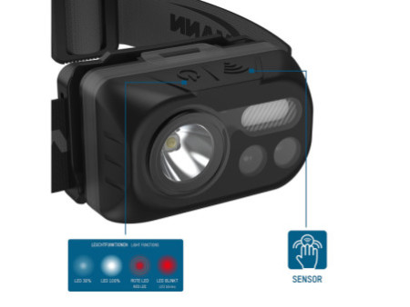 ANSMANN Lampe frontale LED à capteur HD230BS, 230 lumens