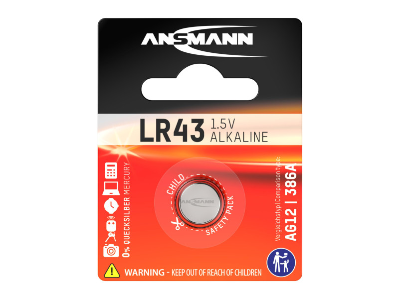 ANSMANN Pile bouton alcaline LR43/LR1142/AG12, 1,5 Volt