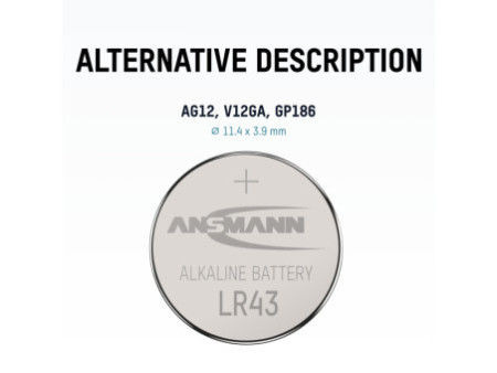 ANSMANN Pile bouton alcaline LR43/LR1142/AG12, 1,5 Volt
