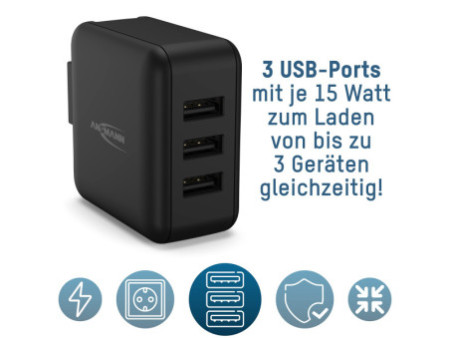ANSMANN Chargeur USB Travel Charger TC315, 3x USB-A