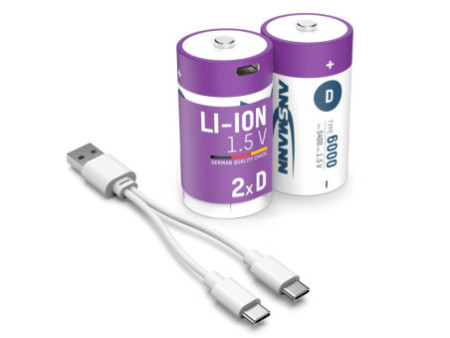 ANSMANN Piles Li-Ion baby C avec prise USB-C femelle
