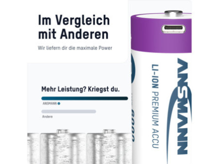 ANSMANN Piles Li-Ion baby C avec prise USB-C femelle