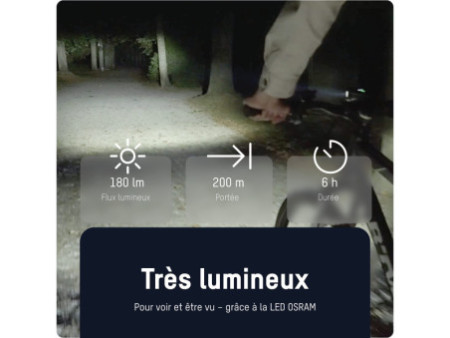 ANSMANN Feu avant LED pour vélo, 100 lux, noir