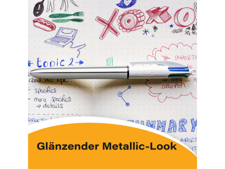 BIC Stylo à bille rétractable 4 Colours 'Shine', dans un