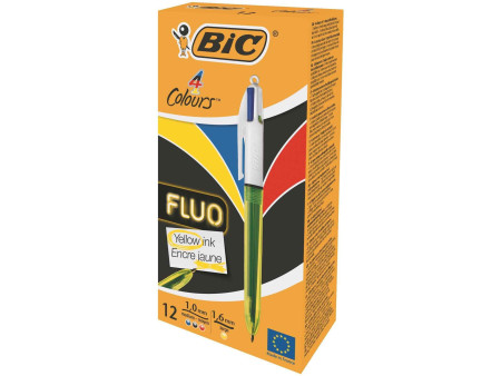BIC Stylo à bille rétractable 4 Colours Fluo