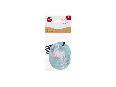SUSY CARD Etiquette cadeau rond 'Swan lake light blue'