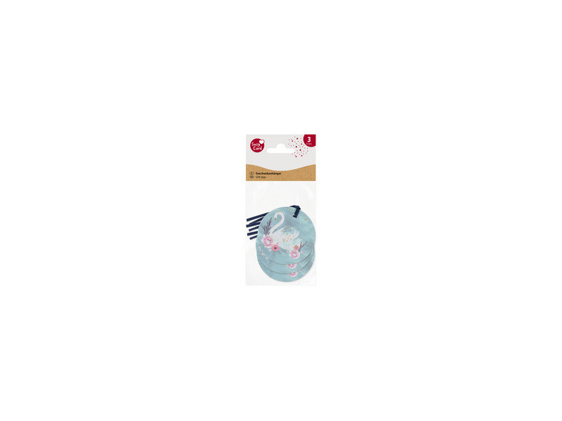 SUSY CARD Etiquette cadeau rond 'Swan lake light blue'