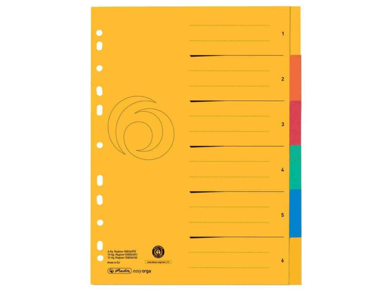 herlitz Intercalaire carton, A4 extra large, 6 touches, uni