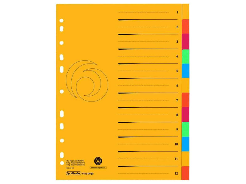herlitz Intercalaire en carton, A4 extra large, 12 touches