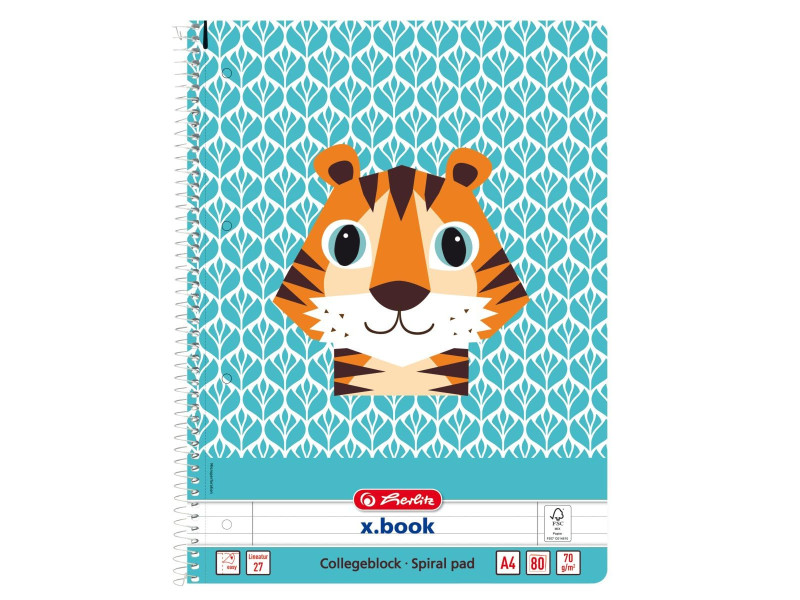 herlitz Cahier spiralé 'Cute Animals Tiger', A4, ligné
