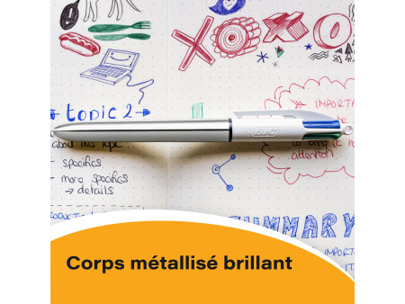 BIC Stylo à bille 4 Colours Shine, 0,32 mm, assorti