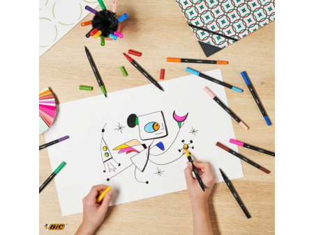 BIC Feutre DUAL BRUSH, 2en1, étui de 12, couleurs assorties