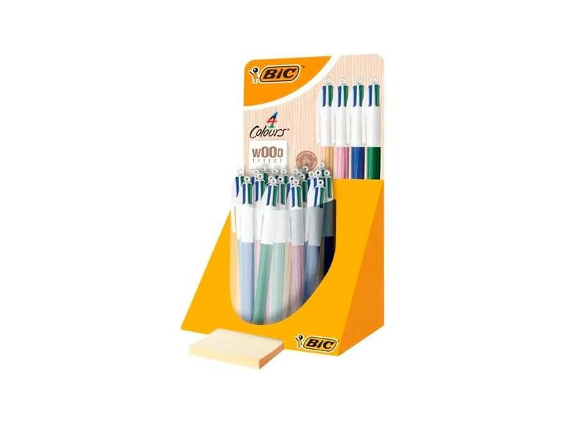 BIC Stylo à bille rétractable 4Colours Wood Style présentoir