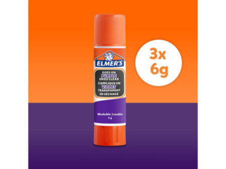 ELMER'S Bâton de colle Disappearing Purple, 6 g, blister x3