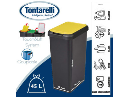 CEP Poubelle de tri sélectif Touch & Lift, 45 litres, jaune