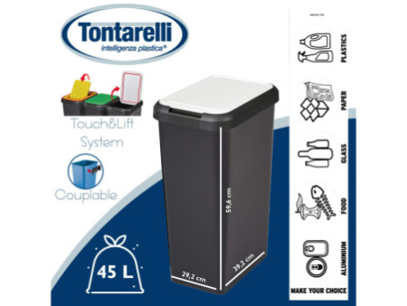 CEP Poubelle de tri sélectif Touch & Lift, 45 litres, blanc